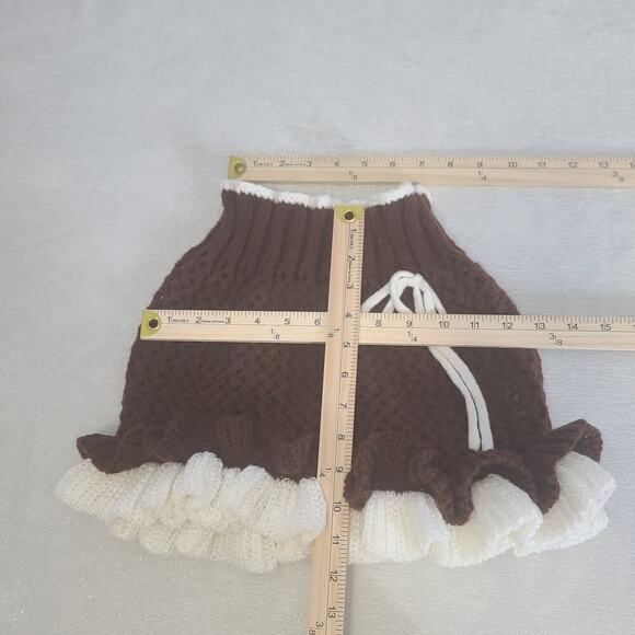 Crochet Y2K vibes low rise knitted skirt ruffle detail brown Size Large Harajuka - Picture 7 of 9